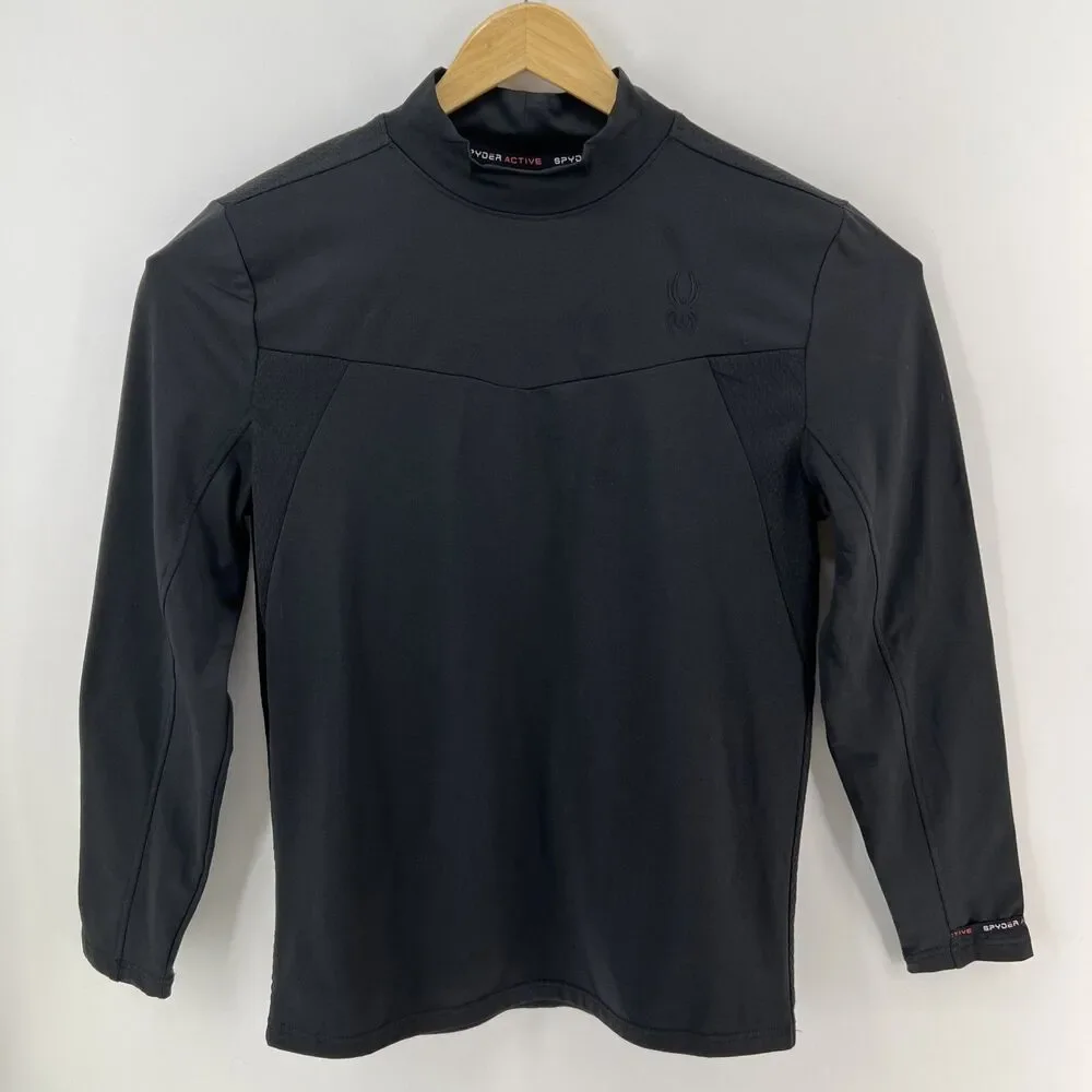 SPYDER Performance Long Slv Mock Neck Pullover Top Grayish Black Sz Estimated L